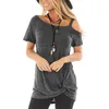 솔리드 여성용 콜드 숄더 T- 셔츠 비정기 오프 숄더 반소매 블라우스 매듭 트위스트 프론트 튜닉 탑스