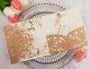 Grußkarten, 50 x Champagner-Glitzer, Roségold, Hochzeitseinladungen, Umschläge, personalisierbar, RSVP, Laserschneiden, Taschenfalten, Einladungen 1215 V