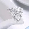 Anneaux de bande à la mode plaqué argent motif de branche d'olivier réglage de broche mosaïque plus blanc Zircon S925 bague en argent bijoux uniques cadeau POTALA1013