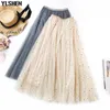 Zomer tule rok dames hoge taille sexy mesh sterren slanke boho rokken Koreaanse dames elegante lange rok rok jupe tulle femme 20191