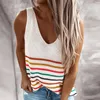 Sexy V-Neck Crochet Knit Shirts Blusa Casual Colorful Striped Blouse Shirt Women Summer Sleeveless Tank Tops Clothes Streetwear