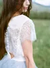 Fairy Beach Boho Kant Trouwjurken Een Lijn Zachte Tule Korte Mouwen Rokken Plus Size Bohemian Bridal Town