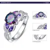 Rainbow Topaz 925 Sterling Silver Ring Sapphire Engagement Ringar Med Clear CZ För Kvinnor Kvinna Original Fine Smycken