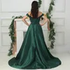 2020 Deep Green Mermaid Prom Dresses Sparkle Off Shoulder African Formal aftonklänning Sexig festklänning med Overskirt1795812