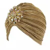Fashion Women Turban Hat Head Wrap Lady Female Outdoor Casual Pleated Soft Velvet Hair Cover Cap with Brooch 4 Styles