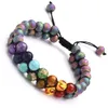 Colorido 8mm Natural Lava Pedra Turquesa 7 chakra multicamadas Pulseira Dupla Camadas braclets Ajustáveis ​​para mulheres homens