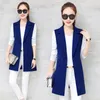 Autumn Sleeveless Blazer Vest 2018 Office Lady Long Vest Women Black Red Pocket Outwear Jacket Work Long Solid Waistcoat