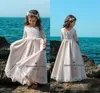 Nyaste prinsessan Flower Girls Dresses Half Hides Juvel Neck Lace Applique Little Girl Pageant Ball Gown Ankle Length Party Dress