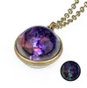 Time Gem Double Sided Nebula Galaxy Planet Universe Necklace Glass Ball Pendant Solar System Necklace for Women Kids Jewelry