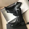 Hot Sale- Cowskin Martin Front Rear Strap Chunky Low Heel Women Mid Calf Boots Ladies Ann 19ss Round Toe Zipper Boots Shoes Size 35-40