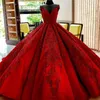 2022 Роскошное темно-красное бальное платье Quinceanera Платья Милая кружевная аппликация Кристалл из бисера Sweet 16 Пышный тюль Плюс размер для выпускного вечера Ev192D