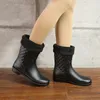 2018 fashion warm new plaid casual rubber ladies water shoes in the tube womens adult rain boots Y200115