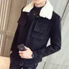 2019 New Winter Warmth CotkenLinedSuede Leather JacketFaux Fur Collar Hood Men's Overcoats v191019