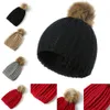 Fashion-bande verticali Faux sfera della pelliccia di lavoro a maglia Beanie Cappellino morbido cappello unisex caldo Outdr