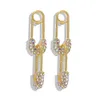 Wholesale- designer exaggerated special unique vintage double cool paper clip pin diamond rhinestone crystal stud earrings for women girls