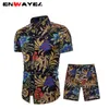 ENWAYEL 2019 Primavera Nuove magliette nazionali Pantaloncini da uomo Set da spiaggia Stile nazionale Stampa Camicia a maniche lunghe casual Tuta da uomo