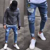 Hirigin Men Jeans 2018 Stretch förstörde Rippad Applique Design Fashion Ankle Zipper Skinny Jeans For Men254h