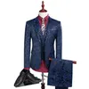 新しいデザイン花柄新郎結婚式タキシード人気のメンズノッチ襟の男のジャケットブレザーファッションプロムディナー3ピーススーツ