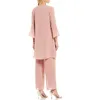 Light Pink Mother Of The Bride Pant Suit Chiffon Long Sleeve Lace Appliqued 3 Piece Chic Plus Size Mother Of The Bride Dresses Custom Made