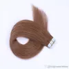 Gratis FedEx DHL 16- 22inch Osynlig Silky Straight Hair Extensions Brown Color PU Tape In Human Remy Hair