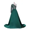 Robes de soirée de luxe vert foncé 2020 une épaule Zuhair Murad robes sirène robe de bal pailletée avec train détachable sur mesure 583