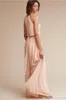 Vintage Blush Pink Chiffon Bridesmaid Dresses Halter Zipper Back Long Maid of Honor Gowns Pleats Wedding Guest Party Dresses