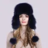 Chapeau de bombardier en vraie fourrure de raton laveur naturel pour femmes russes, couvre-oreilles épais et chaud, casquette en cuir véritable