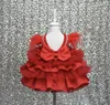 Bont rode bloem meisjes jurken mouwloze tule tiered tutu meisjes pageant jurken prachtige puffy prom jurken