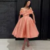 Tea Length Short Prom Dresses With Lace Appliques Off the Shoulder Graduation Party Gowns Cocktail Party Dresses