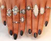 Big Opal Stone Midi Rings Set för kvinnor Ny design Retro Silver Färg Vintage Finger Knuckle Ring Set Smycken