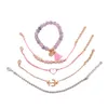 New Trendy Mens and Womens Elegant Beaded Strands Bracelet Set Cool Moon Heart Charm Pink Stone Bracelets