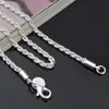 Nouvelles chaînes de corde torsadées 3MM pour femmes hommes 925 colliers ras du cou en argent sterling bijoux en vrac 16-30 pouces