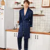 SSH0322 Mężczyźni Pajama Zestaw 2019 Nowa Wiosna Letnie Mężczyźni Szaty Długie Spodnie 2 Sztuk Zestaw Piżamy Mężczyzna Satynowy Jedwab Silk Sleepwear Sexy Piżamy