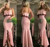Asymmetrische rok zeemeermin partij prom dresses roze 2020 strapless floral applique kant hoge lage elegante formele jurk feestjes nieuw goedkoop