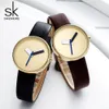 CWP 2021 Shengke Top Brand Luxury Simple Wrist Watch Brown Cuero Mujer Causal Estilo Moda Diseño Moda Relojes Mujer