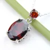 Düğünler Takı Hediye 2 adet 1 Set Oval Kırmızı Garnet Gemstone LuckyShine Gümüş Muhteşem çekicilik Kolye Küpe Takı Setleri