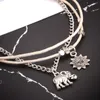 S1420 Hot Bohemian Moda Biżuteria Vintage Słoń Słońce Wisiorek Anklet Łańcuch Multi Layer Bransoletka Kostki Łańcuchy