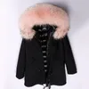 マウモココンブランドダークグリーンアライグマの毛皮のトリム女性暖​​かいジャケットダウンフィルラインニングカモフラージュシェル長いパーカー