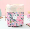 DHL 50pcs Barrel Shaped Cosmetic Bag Women Oxford Geometry Printing High Capacity Drawstring Wash Bags