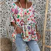 Kadınlar Bluzlar 2019 Yaz Vintage Çiçek Baskı Boho Tatil Bluz 3/4 Sleeve Gevşek Tişörtlü Tops Artı boyutu 5XL