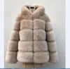 Fox Fur Coat Kobiety Zima Gruba Futro Kurtka Futra Fox Z Kapturem Z Długim Rękawem Zimowy Płaszcz