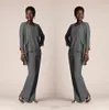 Hot Chiffon Mother of Bride Groom Pant Suits Three Pieces Gray Loose Mother Formal Wear Suits with Long Sleeves Jackets