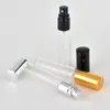 5ML 10ML 15ML Bottiglia di vetro per profumo Bottiglie spray trasparenti Campione di vetro Mini contenitore portatile per atomizzatore con coperchi in argento dorato