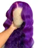 Perruque Lace Frontal Wig synthétique brésilienne violette, Body Wave longue, avec raie latérale, perruque sans colle résistante à la chaleur pour femmes