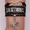 12 Zodiac Sign Charm Love Infinity Armband för kvinnor Män Horoskop Brev Flätat Läder Rope Wrap Bangle Fashion DIY Smycken