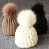 Baby Baby Knit Cap Haak Hoeden Kinderen Designer Pailletten Bont Pompom Solid Caps Outdoor Slouchy Mutsen Peuter