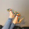 KOLNOO Handcrafted Women High Heel Pompy X-Paski Retro Sexy Obuwie Casual Multicolored Oddychająca Moda BFCM Party Wedd Prom Buty D275