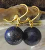 Genuine Natural 6/8/10/12mm lapis lazuli Round Gem Gold Leverback Dangle Earring