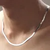 2021 Unisex Płaski Wąż Naszyjnik Łańcuchowy Kości 45cm 50cm Choker dla kobiet Mężczyźni 925 Silver Jewelry San3