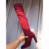 Hot Sale-New Fashion Suede Läder Lår Hög Stövlar Chunky High Heels Kvinnor sträcker sig över knä stövlar höst vinter skor damer